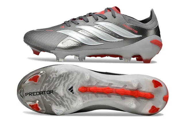 Adidas Predator Argent Rouge Métallique Synthétique Partie Supérieure Détail Accentué Terrain Ferme Chaussures de Football 6