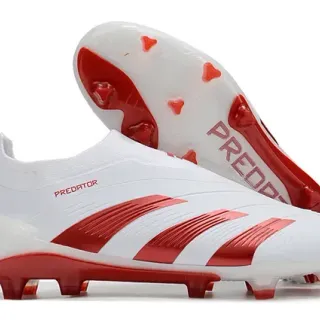 Adidas Predator White and Red Firm-Ground Soccer Shoes