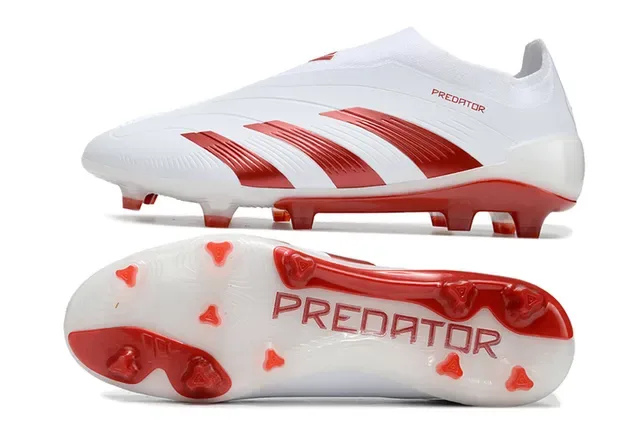 Adidas Predator White and Red Firm-Ground Soccer Shoes 6
