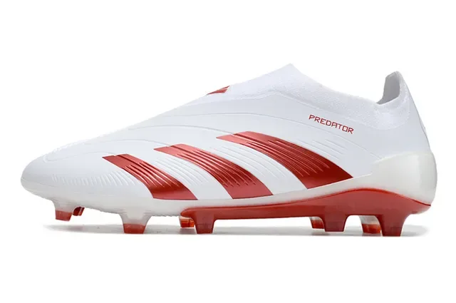 Adidas Predator White and Red Firm-Ground Soccer Shoes 7