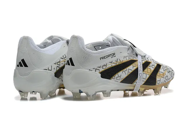 Adidas Predator White Black Laceless Strap Closure Translucent Gold Outsole Firm-Ground Soccer Shoes 2