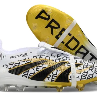 Adidas Predator White Black Low-Cut Lace-Up Graphic-Print Upper Firm-Ground Soccer Shoes