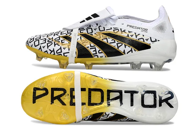 Adidas Predator White Black Low-Cut Lace-Up Graphic-Print Upper Firm-Ground Soccer Shoes 6