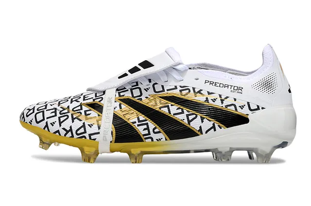 Adidas Predator White Black Low-Cut Lace-Up Graphic-Print Upper Firm-Ground Soccer Shoes 7