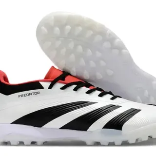 Adidas Predator Zapatillas de Fútbol Sintéticas Blancas Negras de Corte Bajo con Tres Rayas para Césped