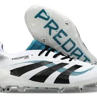 Adidas Predator White Blue Low-Cut Lace-Up Boot Textured Synthetic Upper Firm-Ground Soccer Shoes