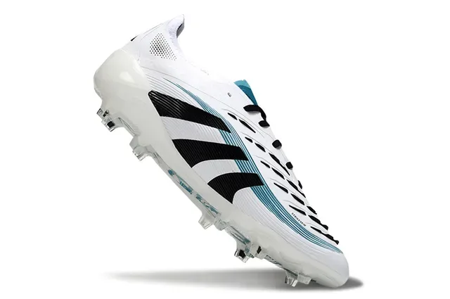 Adidas Predator Chaussures de football blanc et bleu basses à lacets botte tige synthétique texturée pour sol ferme 2
