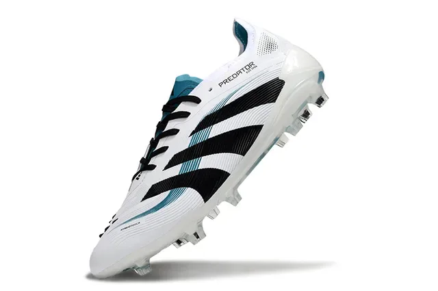 Adidas Predator Chaussures de football blanc et bleu basses à lacets botte tige synthétique texturée pour sol ferme 3