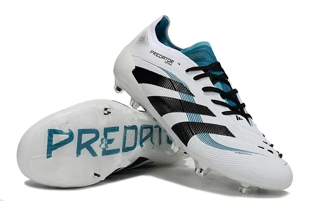 Adidas Predator Chaussures de football blanc et bleu basses à lacets botte tige synthétique texturée pour sol ferme 4