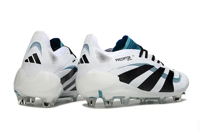 Adidas Predator Chaussures de football blanc et bleu basses à lacets botte tige synthétique texturée pour sol ferme 5