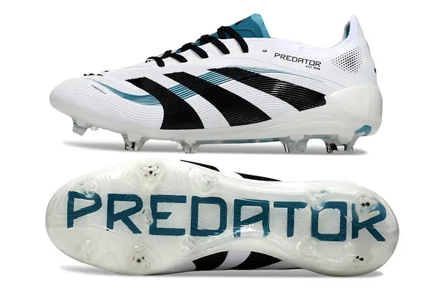 Adidas Predator Chaussures de football blanc et bleu basses à lacets botte tige synthétique texturée pour sol ferme 6