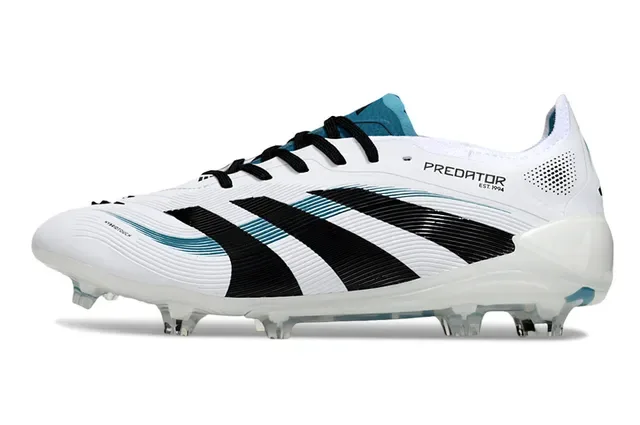 Adidas Predator Chaussures de football blanc et bleu basses à lacets botte tige synthétique texturée pour sol ferme 7