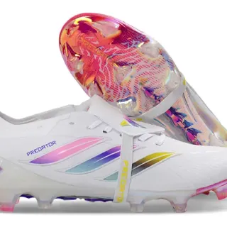Adidas Predator White Multicolor Iridescent Gradient Stripes Holographic Heel Counter Firm-Ground Soccer Shoes