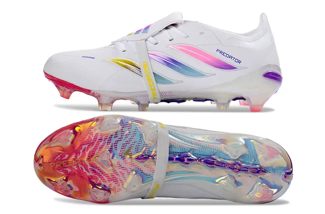 Adidas Predator White Multicolor Iridescent Gradient Stripes Holographic Heel Counter Firm-Ground Soccer Shoes 6