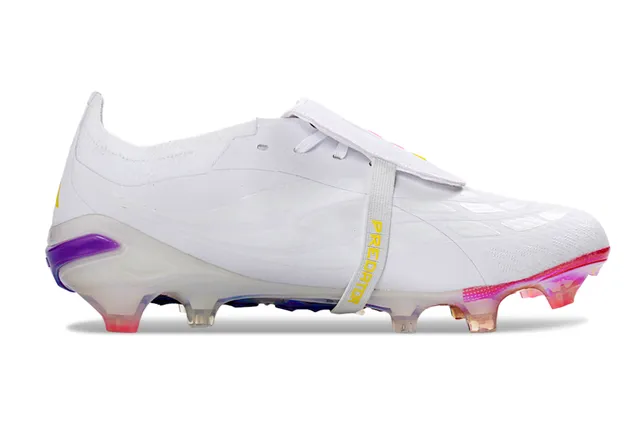 Adidas Predator White Multicolor Iridescent Gradient Stripes Holographic Heel Counter Firm-Ground Soccer Shoes 7