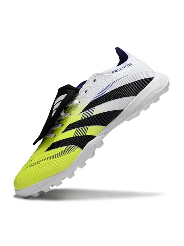 Adidas Predator Chaussures de Football Blanc Jaune Low-Cut Tige Synthétique Trois Rayures Superposées Gazon 2