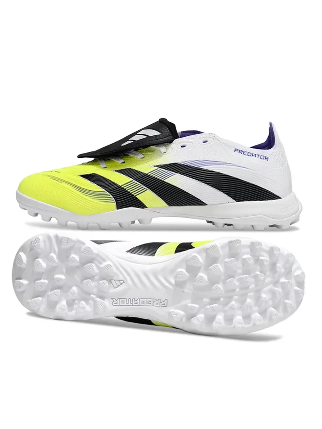 Adidas Predator Chaussures de Football Blanc Jaune Low-Cut Tige Synthétique Trois Rayures Superposées Gazon 3