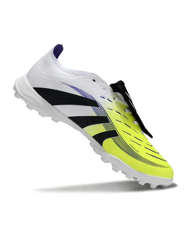 Adidas Predator Chaussures de Football Blanc Jaune Low-Cut Tige Synthétique Trois Rayures Superposées Gazon 4