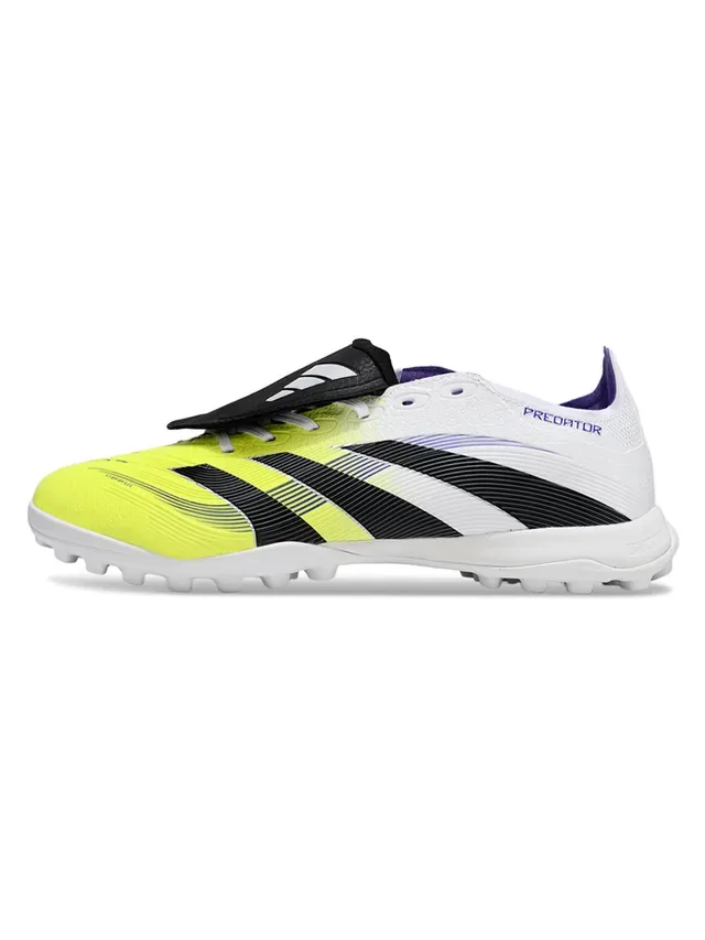 Adidas Predator Chaussures de Football Blanc Jaune Low-Cut Tige Synthétique Trois Rayures Superposées Gazon 5