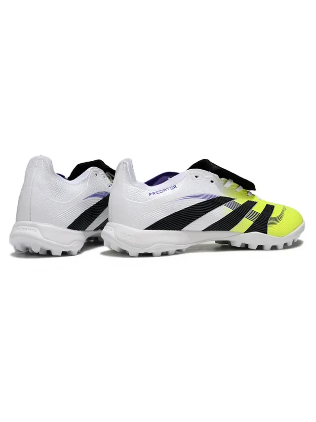 Adidas Predator Chaussures de Football Blanc Jaune Low-Cut Tige Synthétique Trois Rayures Superposées Gazon 6