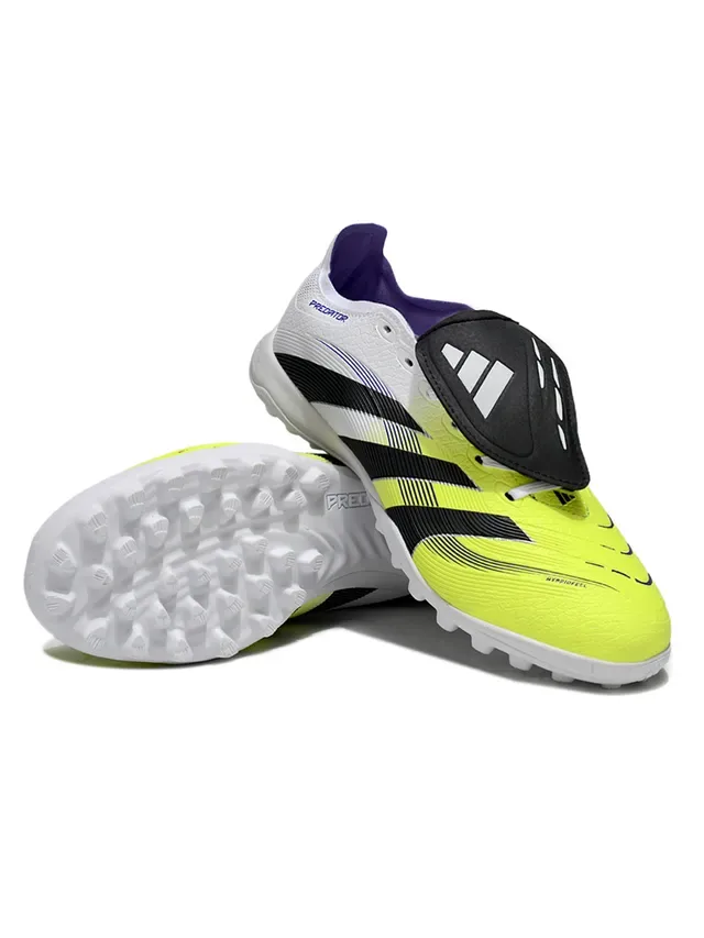 Adidas Predator Chaussures de Football Blanc Jaune Low-Cut Tige Synthétique Trois Rayures Superposées Gazon 7