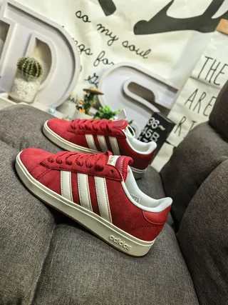 Adidas Red Beige Suede Upper Three-Stripe Side Panel Lifestyle Sneakers 7
