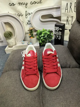 Adidas Red Beige Suede Upper Three-Stripe Side Panel Lifestyle Sneakers 10