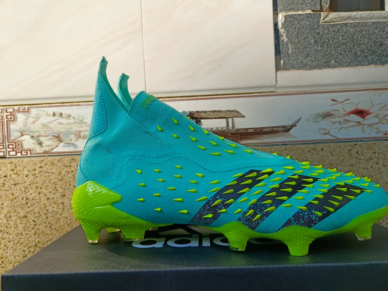 Adidas Red Yellow High-Cut Sock-Fit Collar Textured Spiked Upper Firm-Ground Soccer Shoes 9