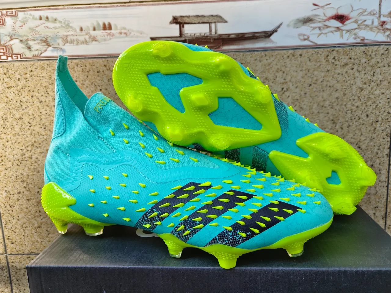 Adidas Red Yellow High-Cut Sock-Fit Collar Textured Spiked Upper Firm-Ground Soccer Shoes 11
