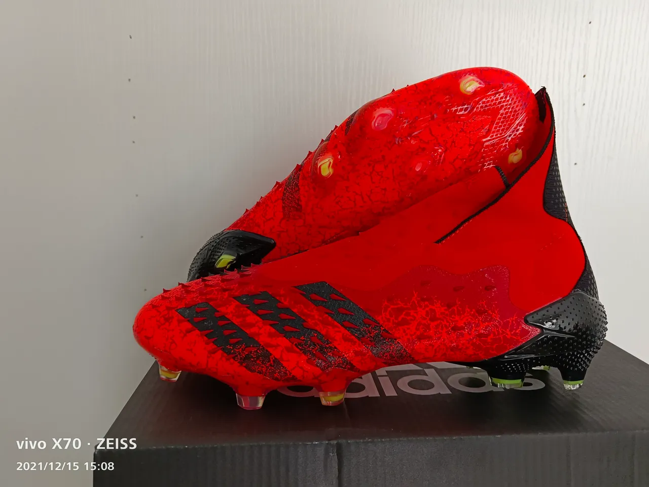 Adidas Red Yellow High-Cut Sock-Fit Collar Textured Spiked Upper Firm-Ground Soccer Shoes 12