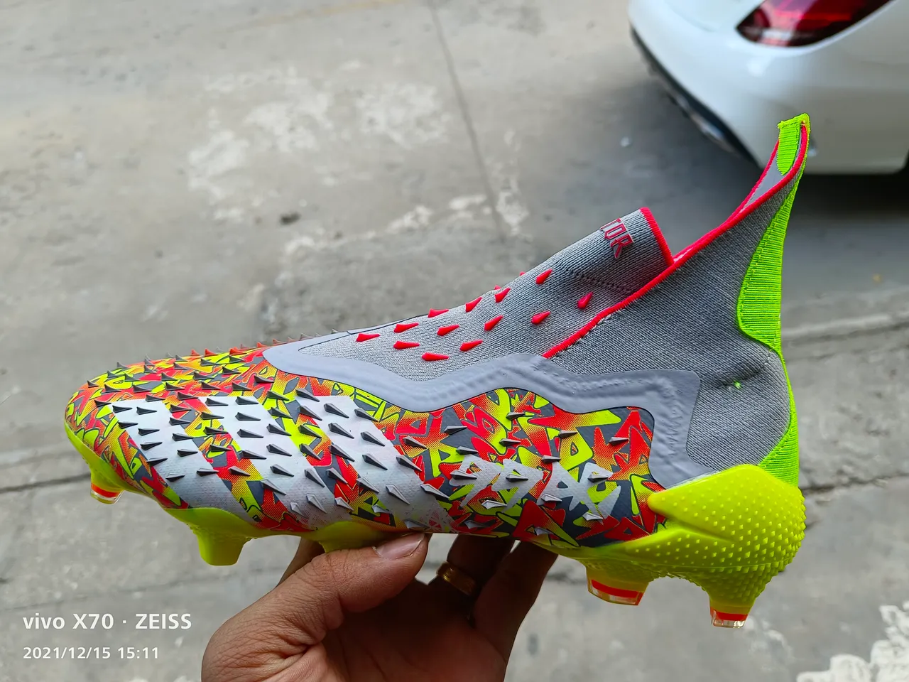 Adidas Red Yellow High-Cut Sock-Fit Collar Textured Spiked Upper Firm-Ground Soccer Shoes 16