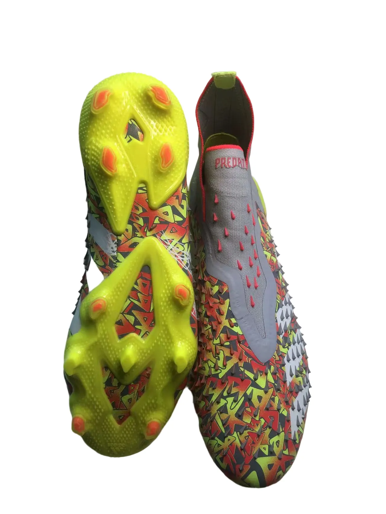 Adidas Red Yellow High-Cut Sock-Fit Collar Textured Spiked Upper Firm-Ground Soccer Shoes 18
