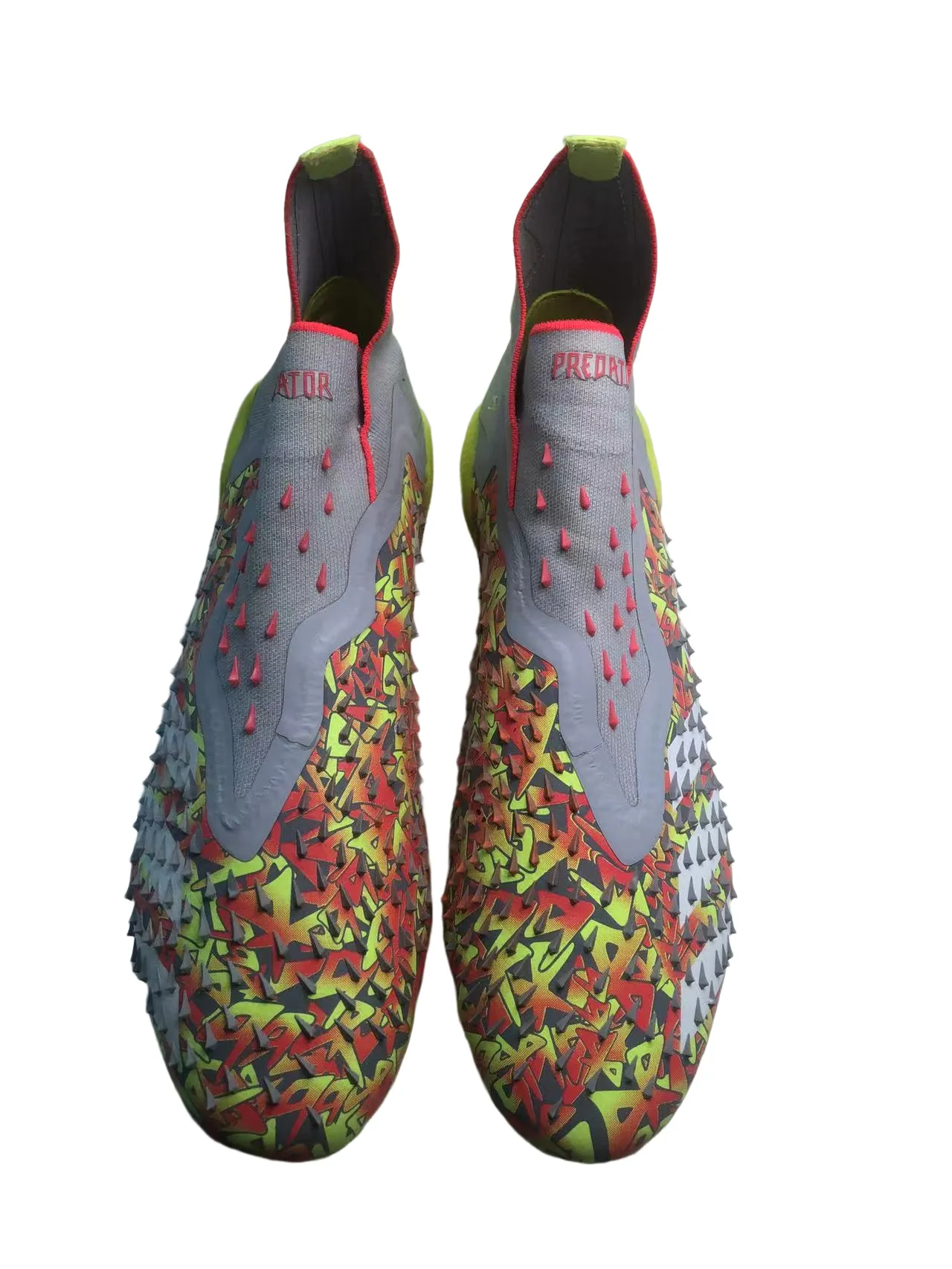 Adidas Red Yellow High-Cut Sock-Fit Collar Textured Spiked Upper Firm-Ground Soccer Shoes 19