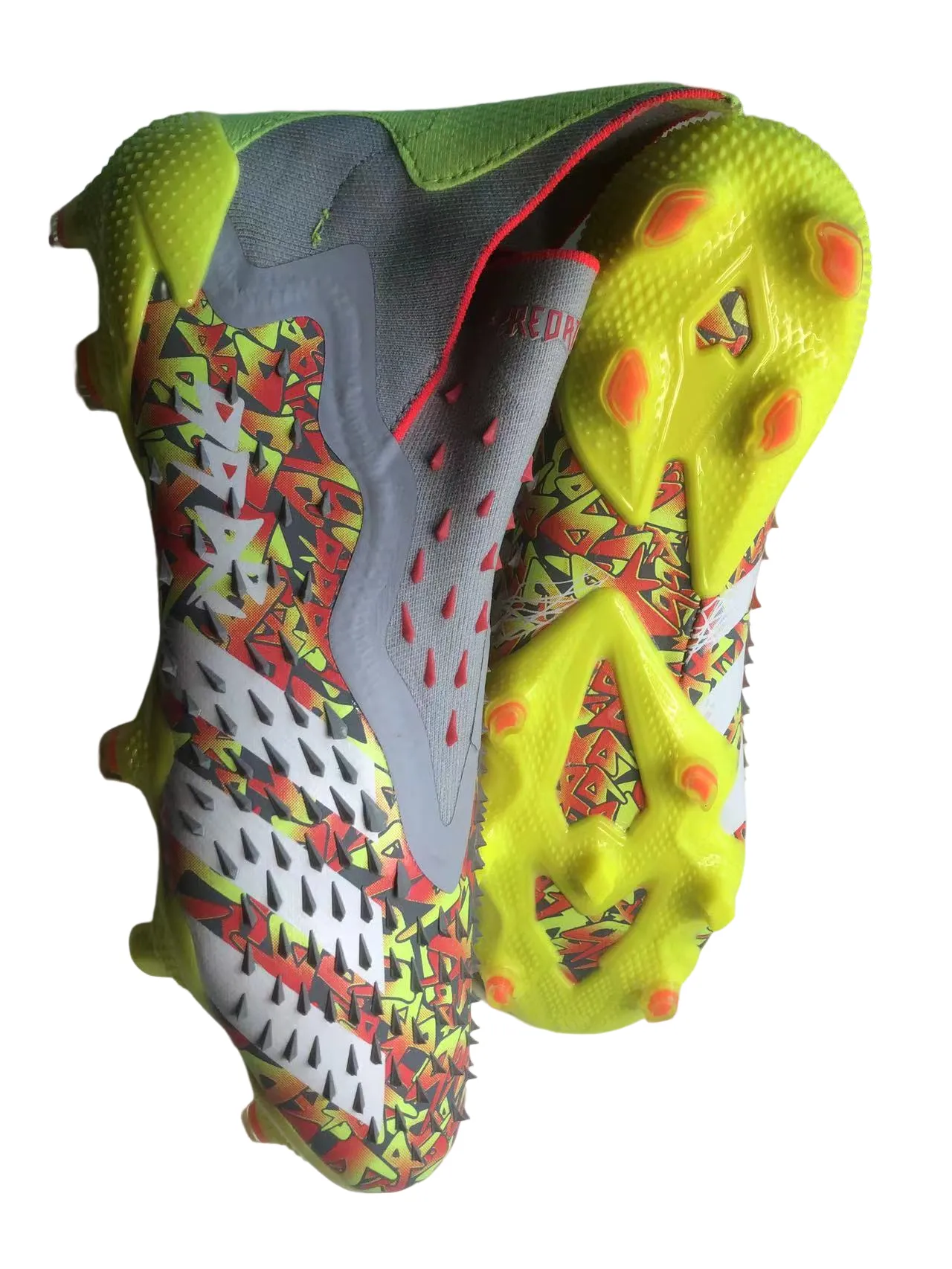 Adidas Red Yellow High-Cut Sock-Fit Collar Textured Spiked Upper Firm-Ground Soccer Shoes 20