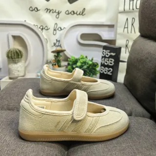 Adidas Samba Beige Brown Laceless Velcro Strap Suede Upper Mary Jane Shoes