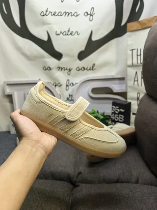 Adidas Samba beige marron sans lacets Velcro sangle dessus en daim Mary Jane chaussures 5