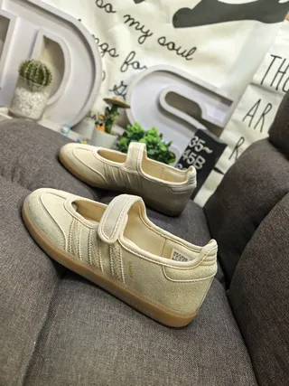 Adidas Samba beige marron sans lacets Velcro sangle dessus en daim Mary Jane chaussures 7