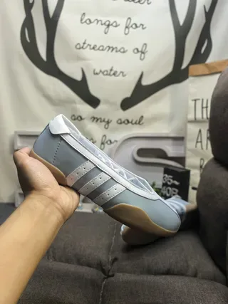 Adidas Samba Gray Beige Laceless Slip-On Metallic Silver Upper Lifestyle Sneakers 15