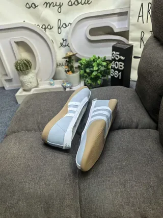 Adidas Samba Gray Beige Laceless Slip-On Metallic Silver Upper Lifestyle Sneakers 16