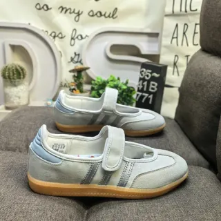 Adidas Samba Gray Blue Laceless Velcro Strap Mary Jane Shoes