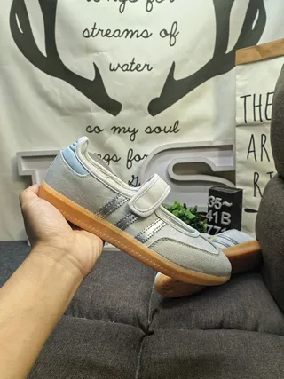 Adidas Samba Gray Blue Laceless Velcro Strap Mary Jane Shoes 5