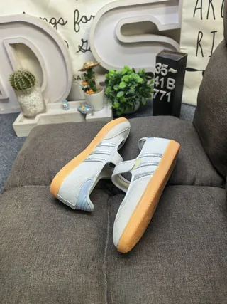Adidas Samba Gray Blue Laceless Velcro Strap Mary Jane Shoes 6