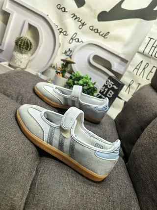 Adidas Samba Gray Blue Laceless Velcro Strap Mary Jane Shoes 7