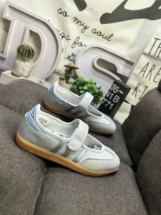 Adidas Samba Gray Blue Laceless Velcro Strap Mary Jane Shoes 9