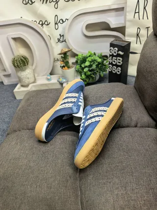 Adidas Samba Lace-Up Mule Blue Suede Casual Shoes 6
