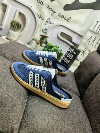 Adidas Samba Lace-Up Mule Blue Suede Casual Shoes 7