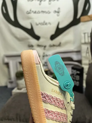 Adidas Samba Mule Off-White Pink Embroidered Stripes Loafers 3