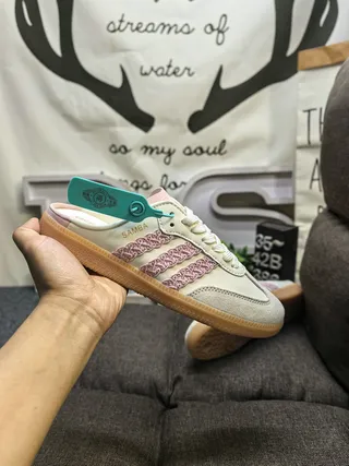 Adidas Samba Mule Off-White Pink Embroidered Stripes Loafers 5