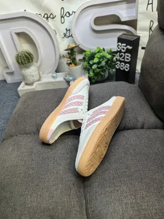 Adidas Samba Mule Off-White Pink Embroidered Stripes Loafers 6