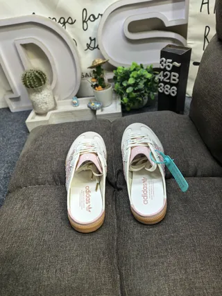 Adidas Samba Mule Off-White Pink Embroidered Stripes Loafers 8
